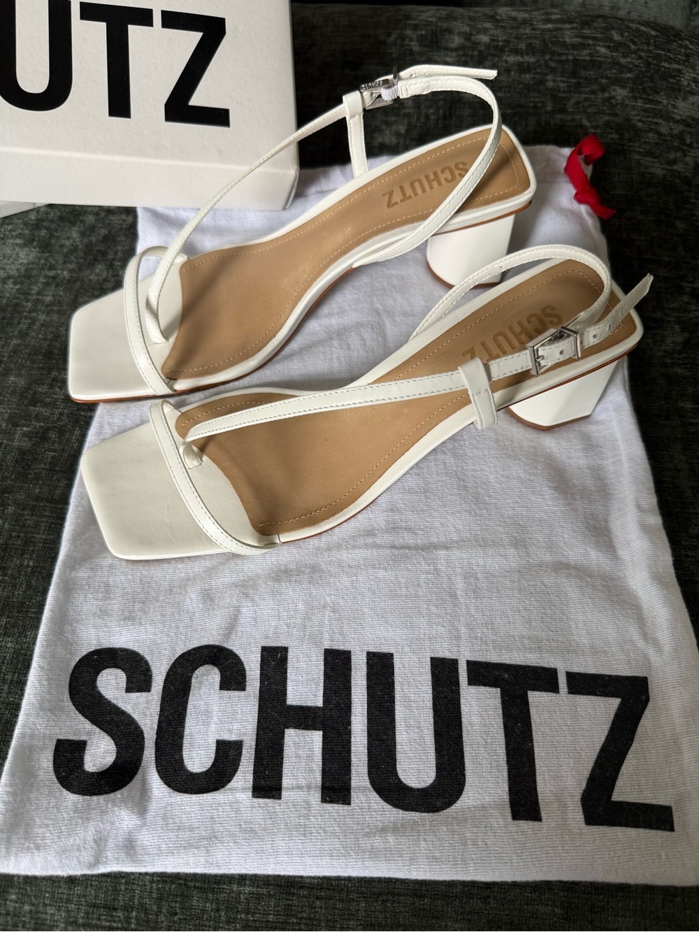 Schultz Heloise Mid Block White Slingback Sandals - Picture 2 of 16